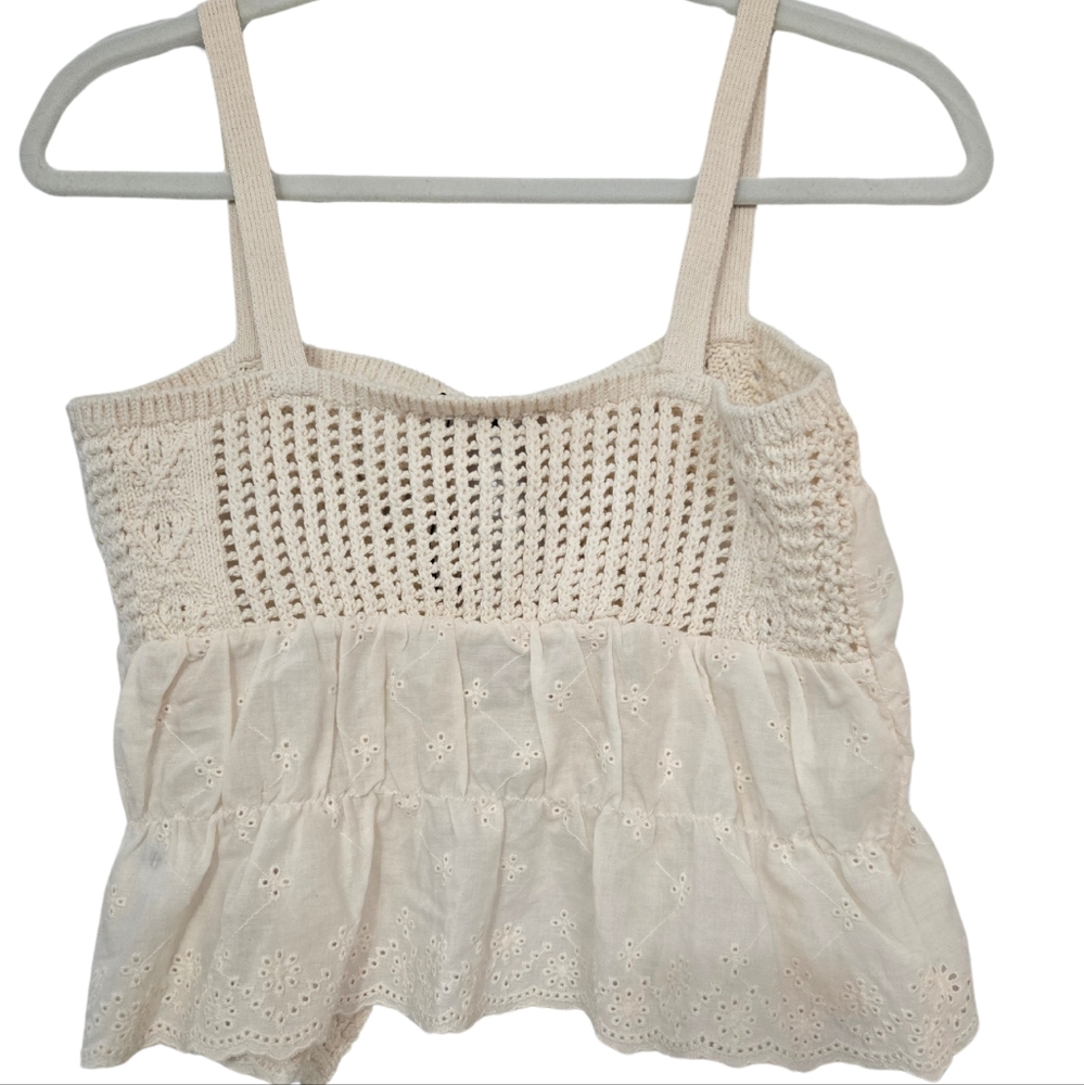 Zara Mixed Knit Top With Ties Sz M NWOT - Picture 3 of 10